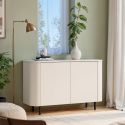 Buffet 2 portes finition laqué beige design coins arrondis pieds métal noir - LYNA