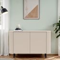 Buffet 2 portes finition laqué beige design coins arrondis pieds métal noir - LYNA