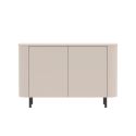 Buffet 2 portes finition laqué beige design coins arrondis pieds métal noir - LYNA