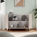 Buffet 2 portes finition laqué beige design coins arrondis pieds métal noir - LYNA