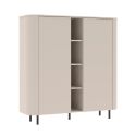 Meuble de rangement 2 portes et niches finition laqué beige design coins arrondis pieds métal noir - LYNA