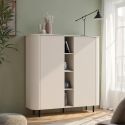 Meuble de rangement 2 portes et niches finition laqué beige design coins arrondis pieds métal noir - LYNA
