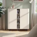 Meuble de rangement 2 portes et niches finition laqué beige design coins arrondis pieds métal noir - LYNA