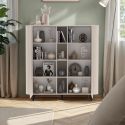 Meuble de rangement 2 portes et niches finition laqué beige design coins arrondis pieds métal noir - LYNA
