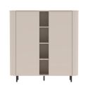 Meuble de rangement 2 portes et niches finition laqué beige design coins arrondis pieds métal noir - LYNA