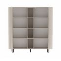 Meuble de rangement 2 portes et niches finition laqué beige design coins arrondis pieds métal noir - LYNA