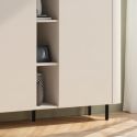 Meuble de rangement 2 portes et niches finition laqué beige design coins arrondis pieds métal noir - LYNA
