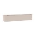 Meuble TV porte abattante suspendu ou à poser au sol finition laqué beige design coins arrondis - LYNA