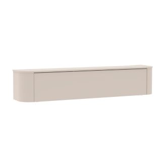 Meuble TV porte abattante suspendu ou à poser au sol finition laqué beige design coins arrondis - LYNA