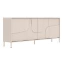 Buffet 4 portes finition laqué beige façade relief piètement métal - EGERIE