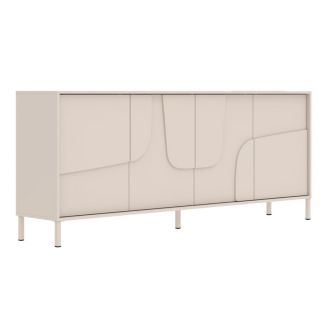 Buffet 4 portes finition laqué beige façade relief piètement métal - EGERIE