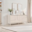 Buffet 4 portes finition laqué beige façade relief piètement métal - EGERIE
