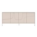 Buffet 4 portes finition laqué beige façade relief piètement métal - EGERIE