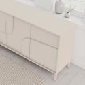 Buffet 4 portes finition laqué beige façade relief piètement métal - EGERIE