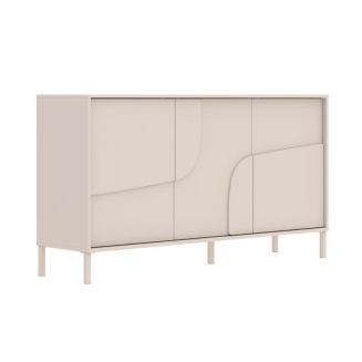 Buffet 3 portes laqué beige façade relief piètement métal - EGERIE