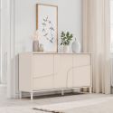 Buffet 3 portes laqué beige façade relief piètement métal - EGERIE