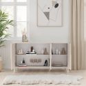 Buffet 3 portes laqué beige façade relief piètement métal - EGERIE