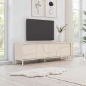Meuble TV 4 portes laqué beige façade relief piètement métal - EGERIE