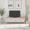 Meuble TV 4 portes laqué beige façade relief piètement métal - EGERIE