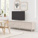 Meuble TV 4 portes laqué beige façade relief piètement métal - EGERIE