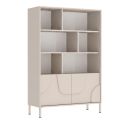 Meuble de rangement étagères 2 portes laqué beige façade relief piètement métal - EGERIE
