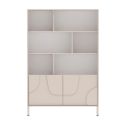 Meuble de rangement étagères 2 portes laqué beige façade relief piètement métal - EGERIE