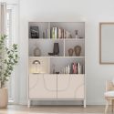 Meuble de rangement étagères 2 portes laqué beige façade relief piètement métal - EGERIE