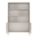 Meuble de rangement étagères 2 portes laqué beige façade relief piètement métal - EGERIE