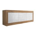 Meuble TV 2 portes 2 tiroirs aspect bois finition Mercure façades blanc texturées - OTELLO