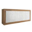 Buffet 4 portes aspect bois finition Mercure façades blanc texturées - OTELLO