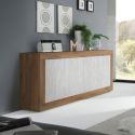 Buffet 4 portes aspect bois finition Mercure façades blanc texturées - OTELLO