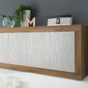 Buffet 4 portes aspect bois finition Mercure façades blanc texturées - OTELLO