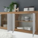 Buffet 4 portes aspect bois finition Mercure façades blanc texturées - OTELLO