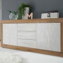 Buffet 2 portes 3 tiroirs aspect bois finition Mercure façades blanc texturées - OTELLO