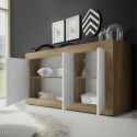 Buffet 3 portes aspect bois finition Mercure façades blanc texturées - OTELLO