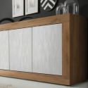 Buffet 3 portes aspect bois finition Mercure façades blanc texturées - OTELLO