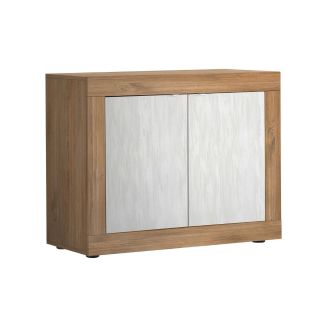 Buffet 2 portes aspect bois finition Mercure façades blanc texturées - OTELLO