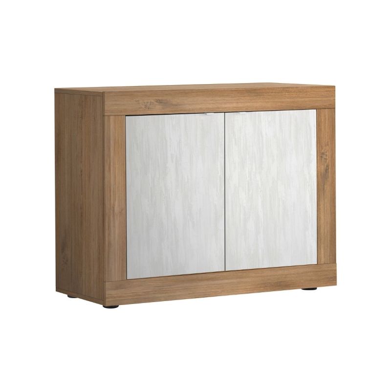 Buffet 2 portes aspect bois finition Mercure façades blanc texturées - OTELLO