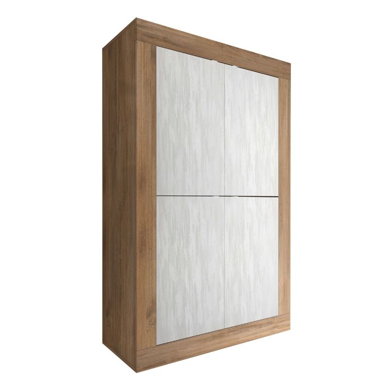 Rangement 4 portes aspect bois finition Mercure façades blanc texturées - OTELLO