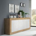 Buffet 4 portes aspect bois finition Cadiz façades blanc texturées - OTELLO