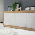 Buffet 4 portes aspect bois finition Cadiz façades blanc texturées - OTELLO