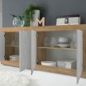 Buffet 4 portes aspect bois finition Cadiz façades blanc texturées - OTELLO