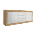 Buffet 2 portes 3 tiroirs aspect bois finition Cadiz façades blanc texturées - OTELLO