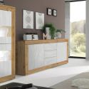 Buffet 2 portes 3 tiroirs aspect bois finition Cadiz façades blanc texturées - OTELLO