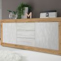 Buffet 2 portes 3 tiroirs aspect bois finition Cadiz façades blanc texturées - OTELLO
