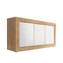Buffet 3 portes aspect bois finition Cadiz façades blanc texturées - OTELLO