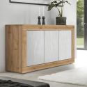 Buffet 3 portes aspect bois finition Cadiz façades blanc texturées - OTELLO
