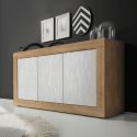 Buffet 3 portes aspect bois finition Cadiz façades blanc texturées - OTELLO