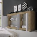 Buffet 3 portes aspect bois finition Cadiz façades blanc texturées - OTELLO