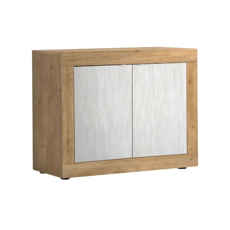 Buffet 2 portes aspect bois finition Cadiz façades blanc texturées - OTELLO